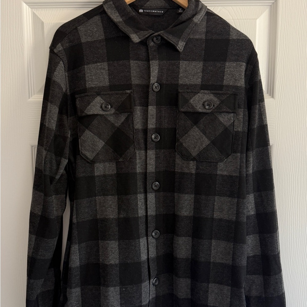 Travis Mathew Charcoal and Light Gray Checkered Shirt